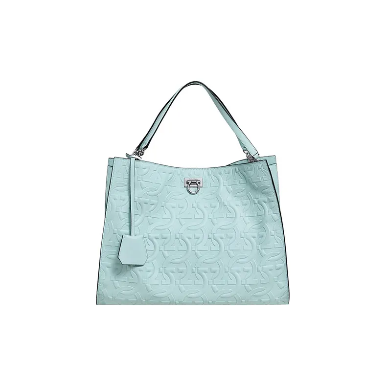 FERRAGAMO Trifolio Calfskin Tote Bag Shopping Bag Handbag Women's Glacier Blue-0