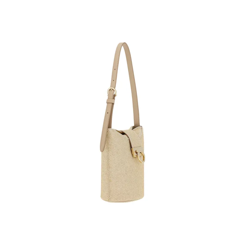 FERRAGAMO Trifolio Silk Satin Bucket Bag Handbag Shoulder Bag Women's Coffee-1