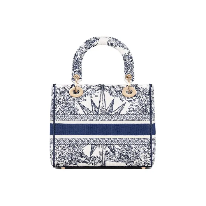 DIOR Lady D-Lite Embroidery Daisie Bag Shoulder Bag Crossbody Bag Handbag Medium Size Women's Blue-2