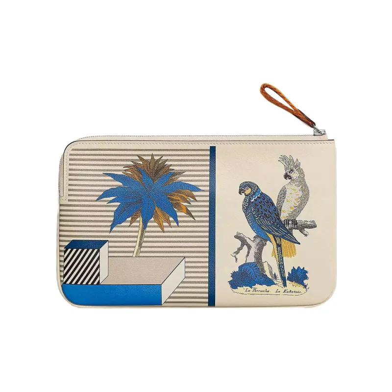 HERMES Carre Pocket Swift Calfskin Clutch Regular Women's White Blue-0