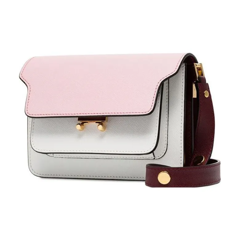 MARNI Pink, White And Red Trunk Bicolour Small Leather Shoulder Bag-1