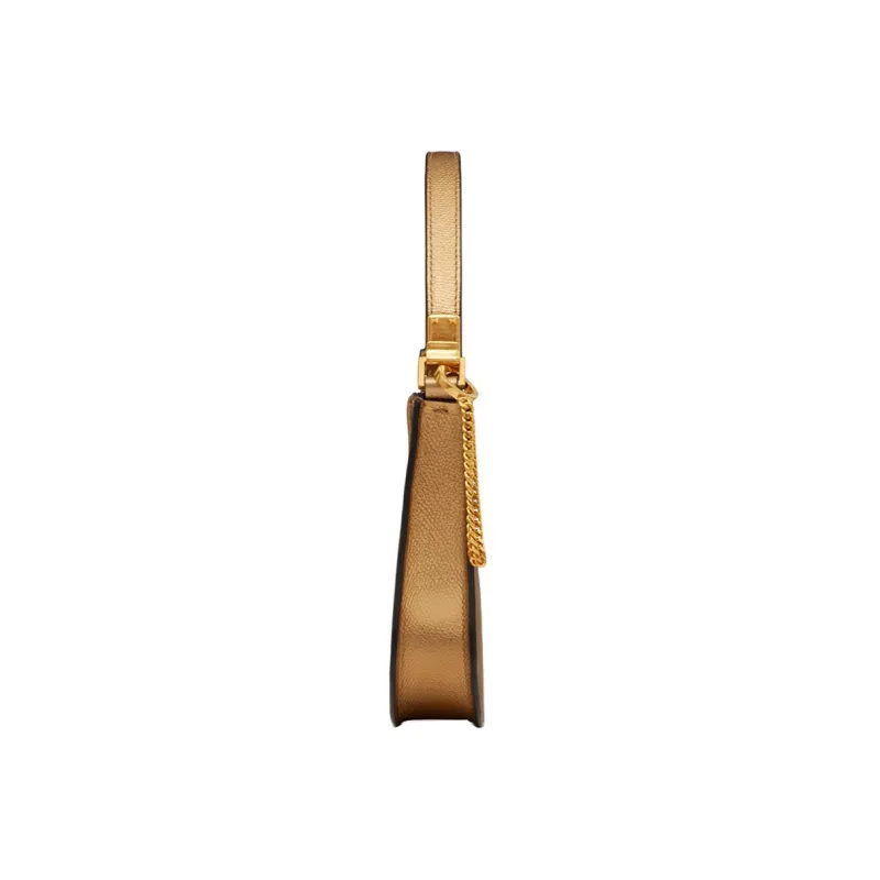 Valentino Vlogo Shiny Calfskin Hobo Bag Handbag Shoulder Bag Mini Women's Gold-3