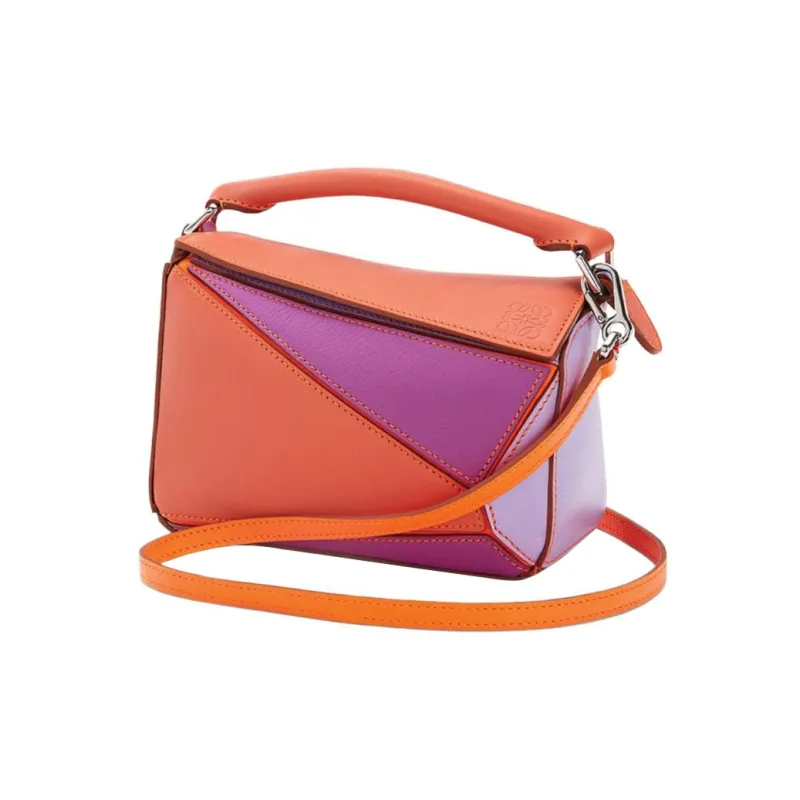 LOEWE Puzzle Calfskin Handbag Shoulder Bag Crossbody Bag Mini Women's Purple & Orange-1