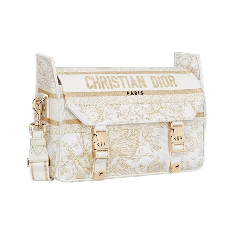 DIOR DiorCamp Pattern Embroidery Messenger Bag Handbag Shoulder Bag Crossbody Bag Small Size Women's Light Gold-1