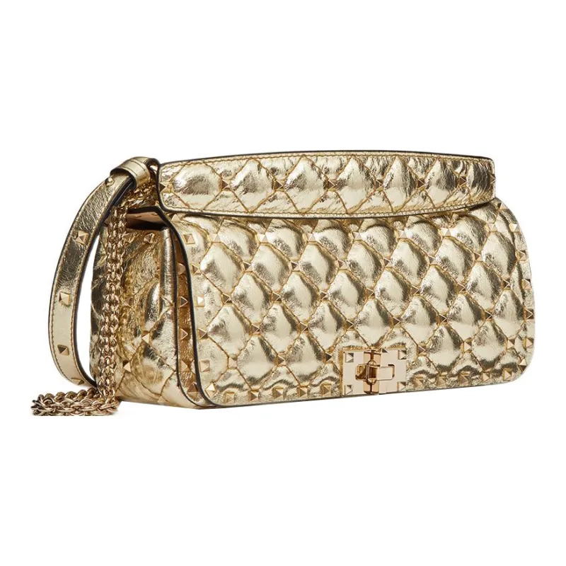 Valentino ROCKSTUD SPIKE Calfskin Crossbody Bag, Shoulder Bag Women's Gold-2
