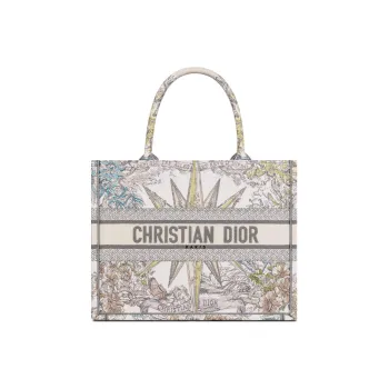 DIOR BookTote Embroidery Tote Bag, Shopping Bag, One Shoulder Handbag Medium Size Women's White/Multicolor