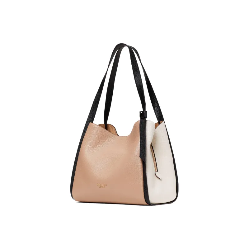Kate Spade Knott Cow Leather Handbag Shoulder Bag Large Size Women's Warm Beige & Black-1