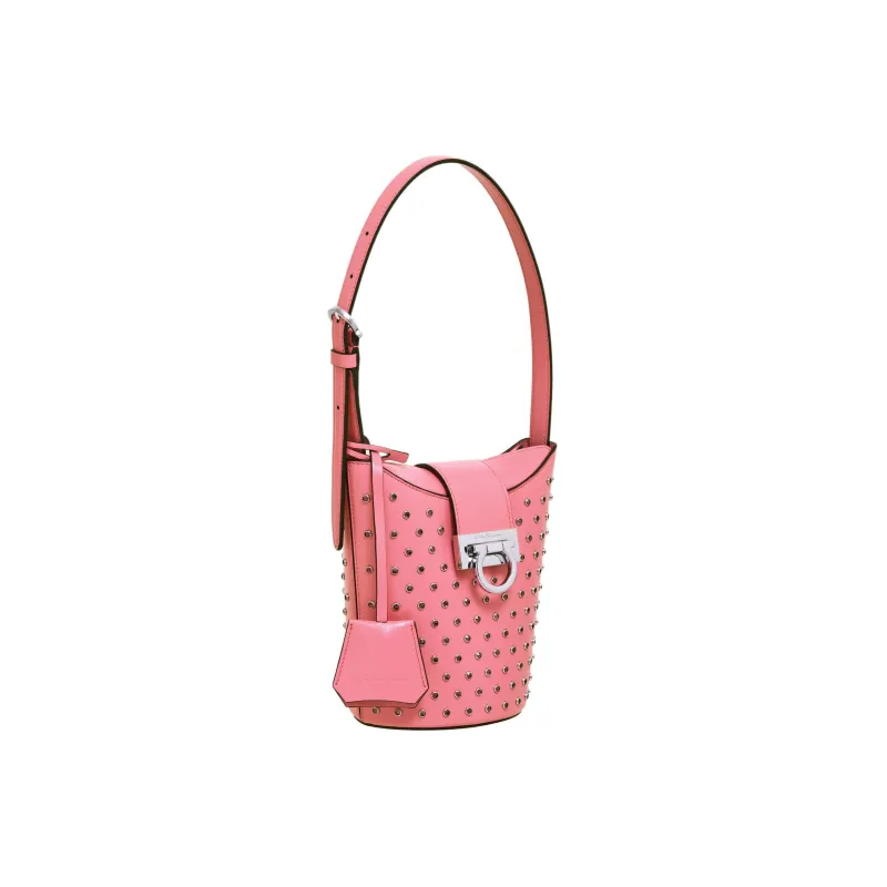 FERRAGAMO Trifolio Calfskin Bucket Bag Handbag Shoulder Bag Women's Pink-1