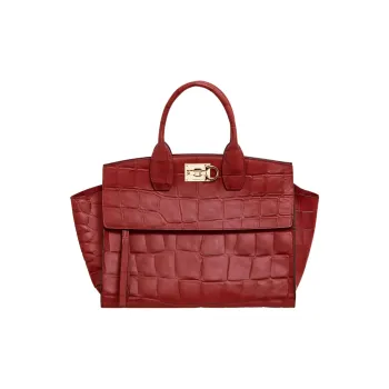 FERRAGAMO Studio Calfskin Handbag Large Size Women's Red