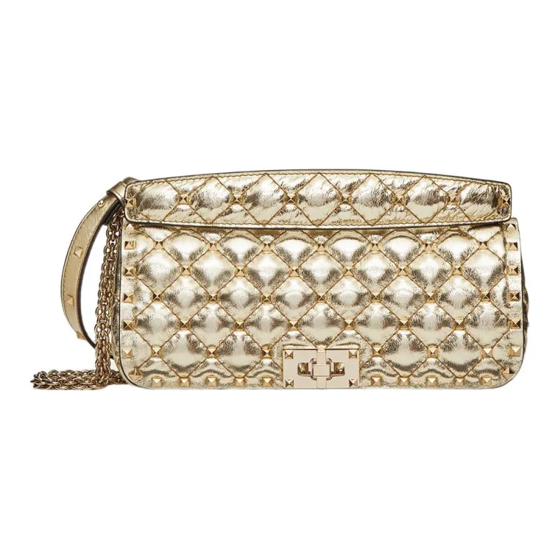 Valentino ROCKSTUD SPIKE Calfskin Crossbody Bag, Shoulder Bag Women's Gold-0
