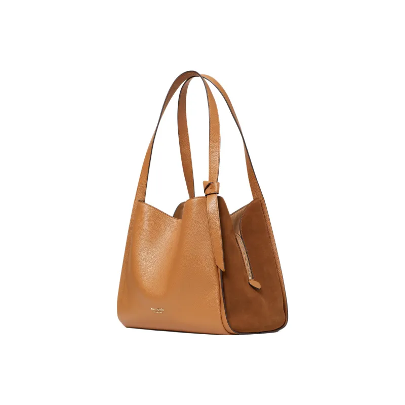 Kate Spade Knott Cow Leather Handbag, Shoulder Bag Large Size Women's Brown Yellow-1