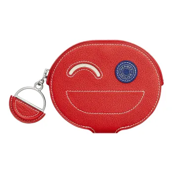 HERMES In The Loop Mysore Goat Skin Card Holder Women's Orange Red/Gray White/Electric Blue