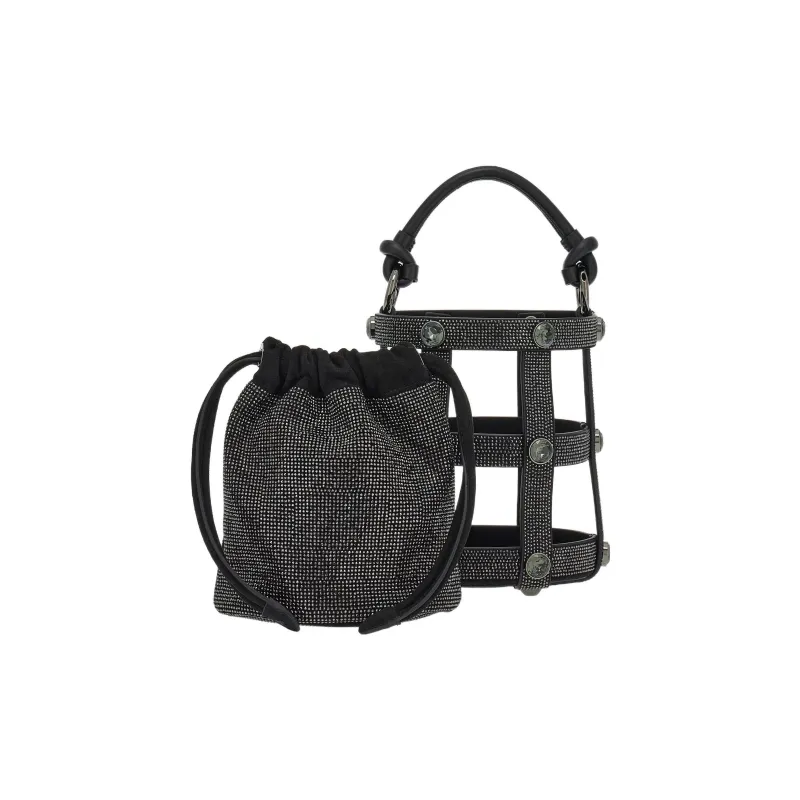 FERRAGAMO CAGE Goat Suede Bucket Bag Hobo Bag Shoulder Bag Crossbody Bag Handbag Women's Black-3