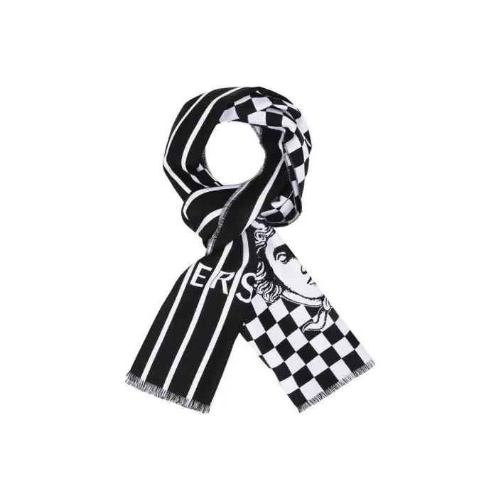 VERSACE Knit Scarves Women's Black/White-2