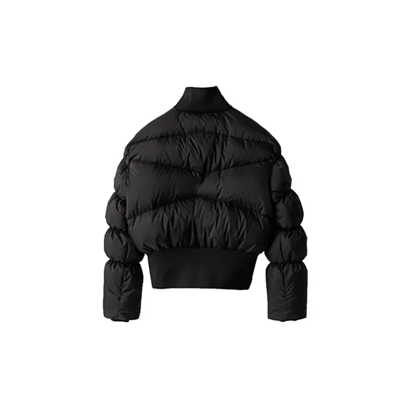 FRKM Solid Color Stand Collar Cropped Down Jacket Unisex Black-1