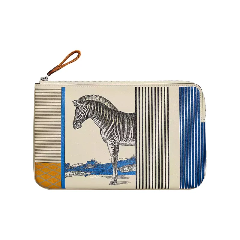 HERMES Carre Pocket Swift Calfskin Clutch Regular Women's White Blue-1
