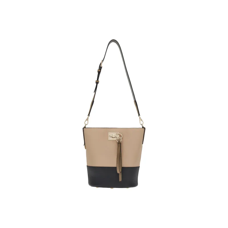 FERRAGAMO Studio Natural Grained Calfskin Bucket Bag Handbag Shoulder Bag Women's Brown/Black-1