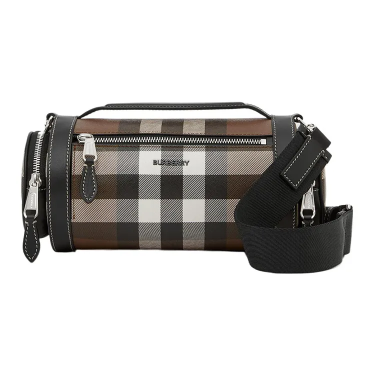 Burberry Check And Leather Sound Bag Dark Birch Brown/Black-0
