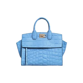 FERRAGAMO Studio Calfskin Handbag Large Size Women's Blue