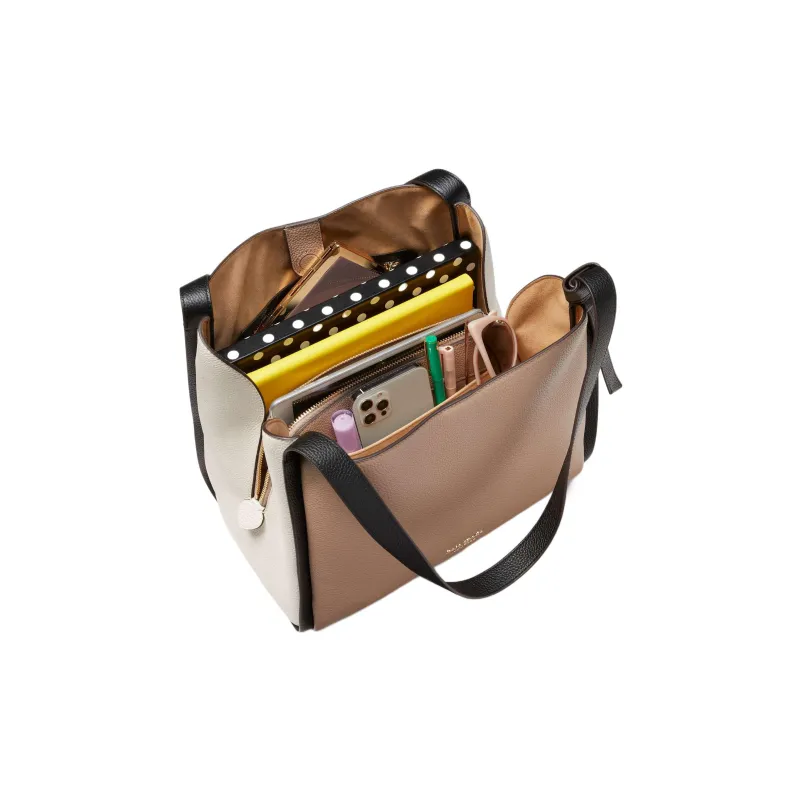 Kate Spade Knott Cow Leather Handbag Shoulder Bag Large Size Women's Warm Beige & Black-3