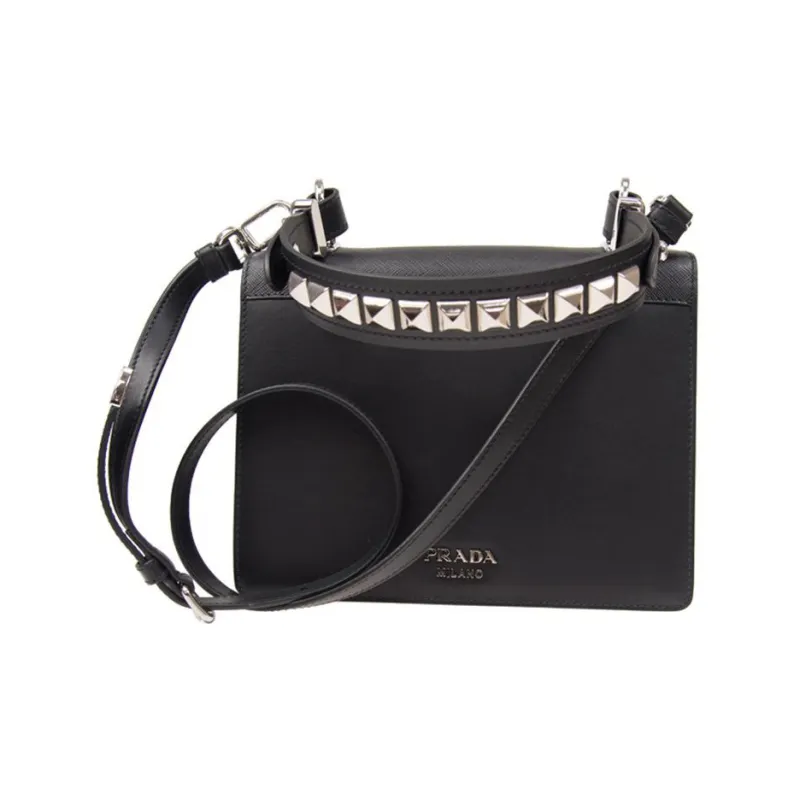 PRADA Cow Leather Shoulder Bag Crossbody Bag Women's Black-1