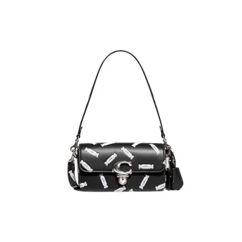 COACH All White Rabbit Collaboration Cow Leather Fabric Shoulder Bag Crossbody Bag Women's Black