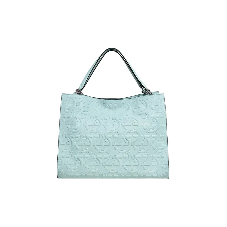FERRAGAMO Trifolio Calfskin Tote Bag Shopping Bag Handbag Women's Glacier Blue-3