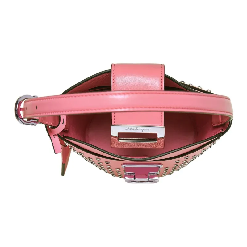 FERRAGAMO Trifolio Calfskin Bucket Bag Handbag Shoulder Bag Women's Pink-3
