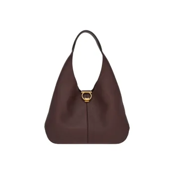 FERRAGAMO GANCINI Calfskin Hobo Bag Handbag Shoulder Bag Women's Dark Brown