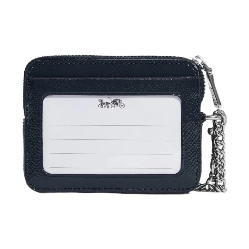 COACH Card Case Cross Grain Leather Coin Purse, Card Holder Mini Women's Midnight Marine Blue-1