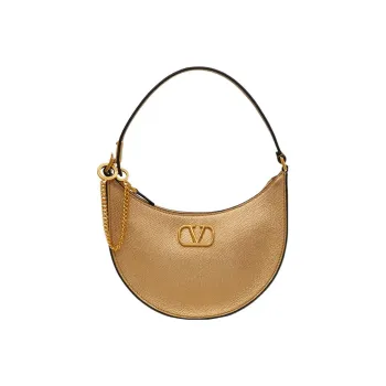 Valentino Vlogo Shiny Calfskin Hobo Bag Handbag Shoulder Bag Mini Women's Gold