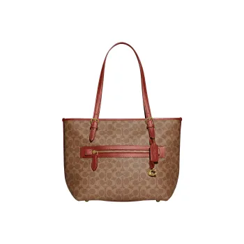 COACH Taylor Canvas With Calfskin Tote Bag, Shopping Bag, Handbag, Shoulder Bag Women's Brown & Rusty