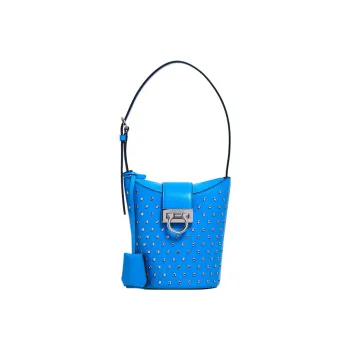 FERRAGAMO Trifolio Calfskin Bucket Bag Handbag Shoulder Bag Women's Blue