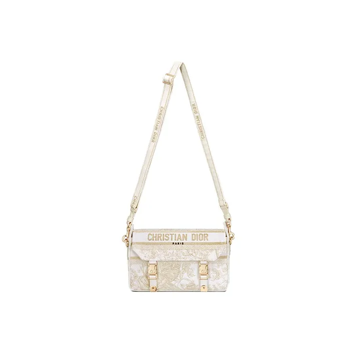 DIOR DiorCamp Pattern Embroidery Messenger Bag Handbag Shoulder Bag Crossbody Bag Small Size Women's Light Gold-4