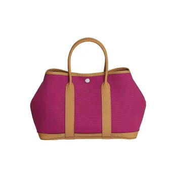 HERMES Garden Party Canvas With Negonda Calfskin Handbag Unisex Purple Rose/Cookie