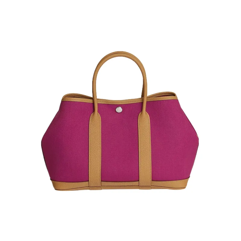 HERMES Garden Party Canvas With Negonda Calfskin Handbag Unisex Purple Rose/Cookie-0