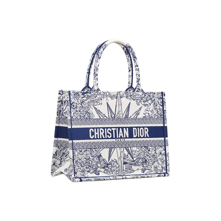 DIOR BookTote Embroidery Tote Bag, Shopping Bag, One Shoulder Handbag Medium Size Women's Blue/White-1
