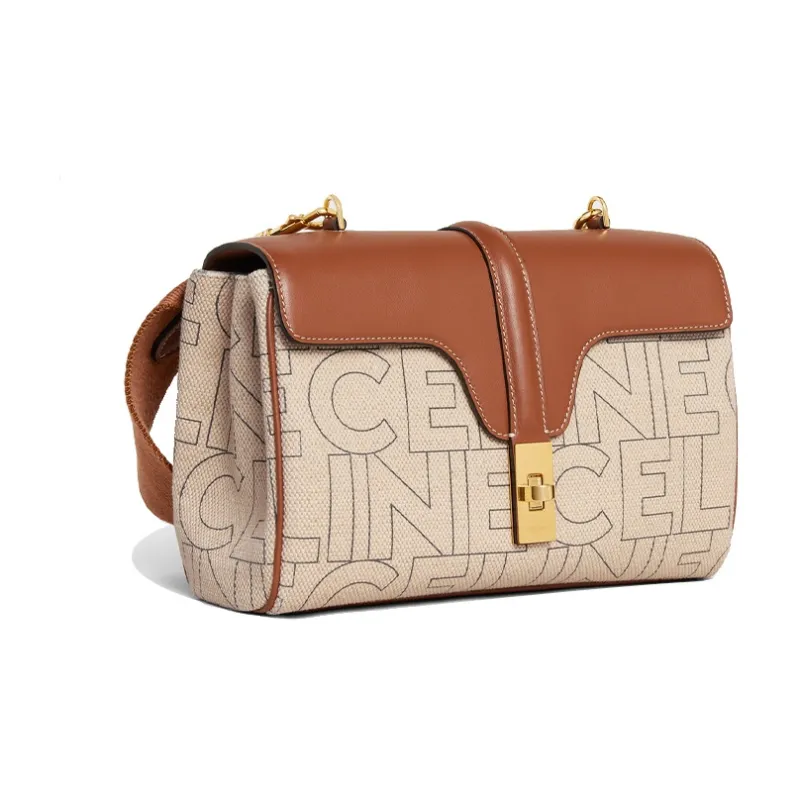 CELINE Fabric With Calfskin Shoulder Bag Crossbody Bag Women's Natural/Tan-1