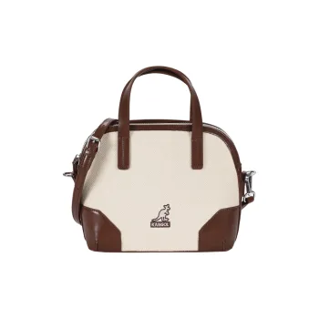 KANGOL PU Leather Canvas Dome Bag, Handbag, Crossbody Bag Medium Size Women's Multicolor
