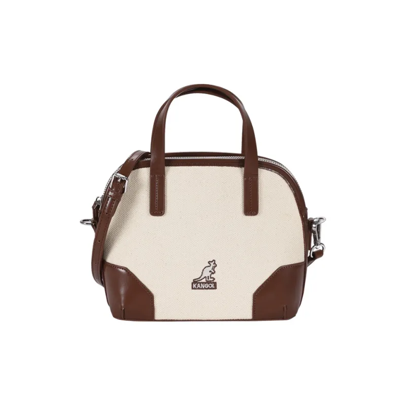 KANGOL PU Leather Canvas Dome Bag, Handbag, Crossbody Bag Medium Size Women's Multicolor-11