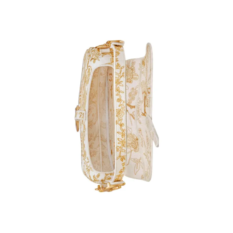 DIOR Pattern Embroidery Saddle Bag Shoulder Bag Crossbody Bag Handbag Regular Women's Light Gold-3