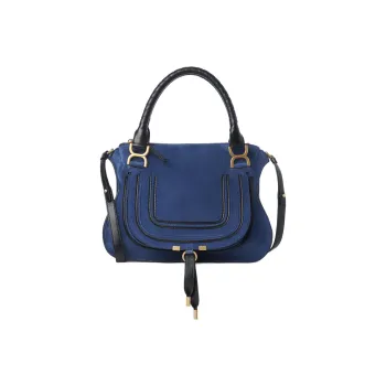 Chloe Marcie Suede Grain Calfskin Shoulder Bag, Crossbody Bag, Handbag Women's Blue/Black