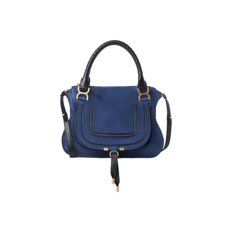 Chloe Marcie Suede Grain Calfskin Shoulder Bag, Crossbody Bag, Handbag Women's Blue/Black-0