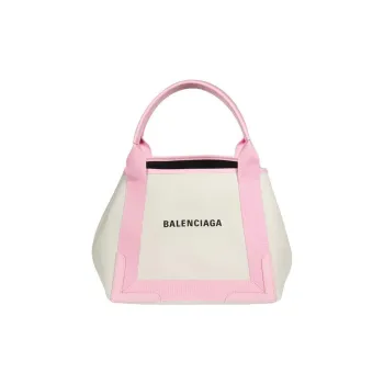 Balenciaga Navy Cow Leather Detail Handbag Small Size Women's Pink/Ecru