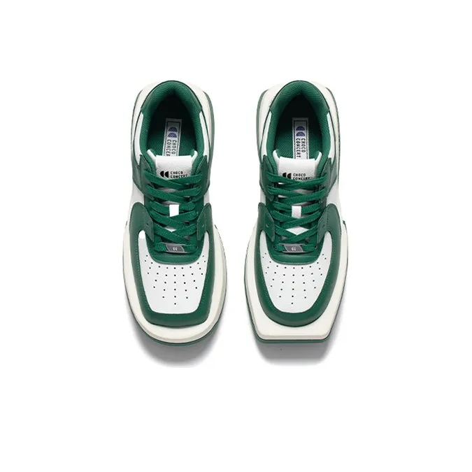 CHOCO CONCERT Cow Leather Round And Square Asymmetrical Sneaker Stylish Skateboarding Shoes Unisex Green-3