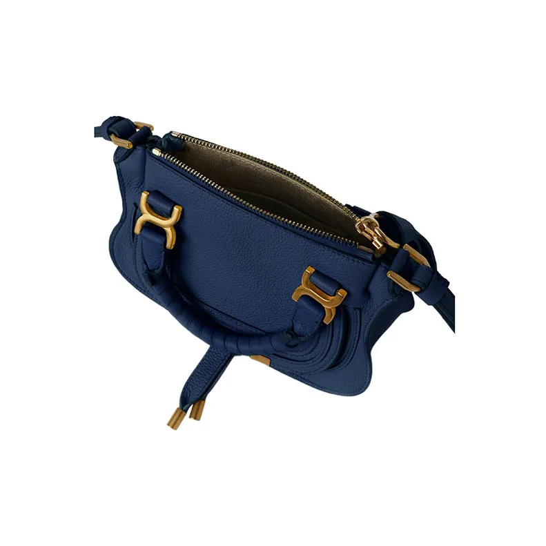 Chloe Marcie Calfskin Shoulder Bag Crossbody Bag Handbag Mini Women's Blue-3