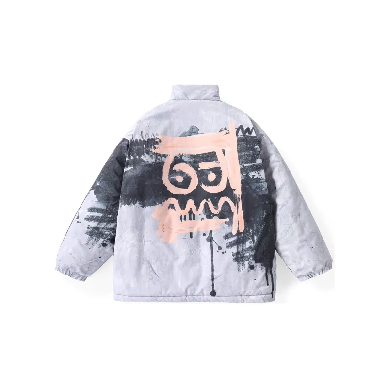 Bt Letter Stand Collar Loose Fit Puffer Jacket Unisex-7