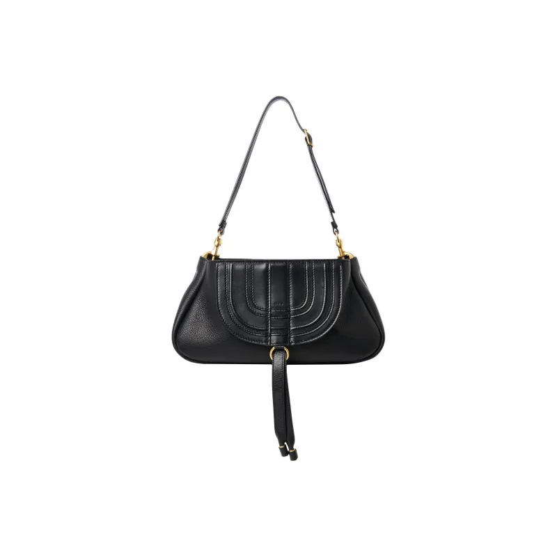 Chloe Marcie Grained Calfskin Shoulder Bag One Shoulder Portable Clutch Women's Black-0