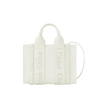 Chloe Woody Smooth Calf Leather Tote Bag, Shopping Bag, Shoulder Bag, Crossbody Bag, Handbag Mini Women's White