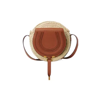 Chloe Marcie Raffia With Grain Calfskin Handbag, Shoulder Bag, Crossbody Bag Regular Women's Brown